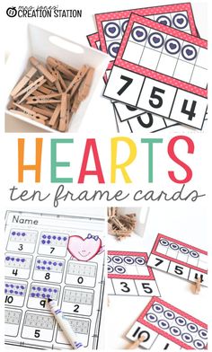 printable hearts ten frame cards for valentine's day with the text overlay