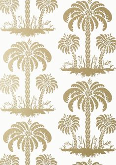 gold palm tree wallpaper on a white background with an image of the leaves and branches