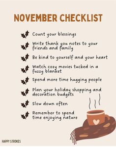 a poster with the words november checklist written on it