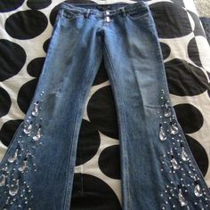 Gorgeous Victoria Secret Crystal Jeans. Low Rise And Has Slits On Each Side Of The Leg. Comes From A Smoke Free Environment. Gem Jeans, Sparkly Jeans, Crystal Jeans, Rhinestone Jeans, Jeans Low Rise, Jeans Low, Flare Jeans, Victoria Secret, Low Rise