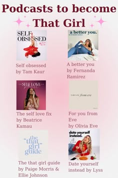 Listen to these podcasts to become that girl and for self development, personal growth, mindset. lifestyle, mental health self care, self love and glow up tips! / Podcast aesthetic, podcast for self improvement, that girl podcast spotify, that girl podcast aesthetic, podcasts for girls in their 20s, how to become that girl, self improvement tips, best self, highest self, that girl podcasts, Tam kaur, thewizardliz, for you from eve podcast, the that girl guide podcast, the self love fix podcast, a better you podcast, date yourself instead podcast, glow up routine, that girl routine Girl Podcast Aesthetic, Girl Podcasts, Aesthetic Podcast, Ted Talks Motivation, Spotify Podcasts, Podcast Aesthetic, Podcasts For Women