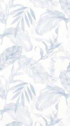 a white and blue wallpaper with leaves on it