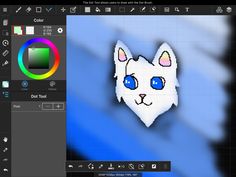 an image of a white cat with blue eyes on it's face in the computer screen