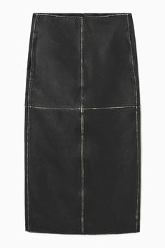 Leather takes on new forms in the Pre-Spring 24 collection. Informed by moto design, this midi skirt is crafted from supple leather in a paneled construction and has characterful unpainted seams that lend it a distressed look. Our stylists suggest wearing it with the coordinating jacket.  Regular fit, zip closureSide slip pocketsCOS supports responsible manufacturing via the Leather Working Group  Shell: 100% Leather, Lining: 100% Viscose. Excluding trims / Spot clean Back length of size 6 is 29 Denim Suit, New Pant, Woman Silhouette, Black Midi Skirt, Mid Length Skirts, Tshirt Skirt, Linda Farrow, New Arrival Dress, Wrap Skirt