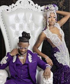 Prom Dress Color Ideas, Purple Prom Looks, Purple Prom Suits For Men, Purple Prom Ideas, Prom Color Ideas For Couples, Unique Prom Suits, Prom Suit And Dress