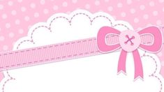 a pink ribbon and bow on a white cloud with polka dot pattern in the background