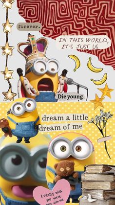 a minion is holding a teddy bear in front of a sign that says dream of me