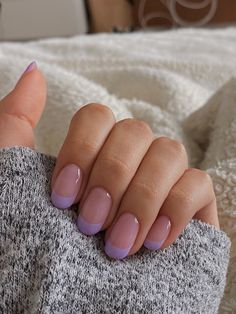 Lilac or Purple French Nail Art Nail Designs Violet Purple, Manicure Purple Lavender, Lilac Tipped Nails, Lavender French Manicure Nails, Simple Purple And White Nails, Classic Purple Nails, Cute Light Purple Nails Short, Pink And Purple Manicure, Purple Tip French Manicure