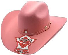 Pink Cowgirl Hat By Quincy Western Pink Hat With Curved Brim, Western Style Pink Hat With Curved Brim, Fitted Pink Hat For Rodeo, Pink Fitted Hat For Rodeo, Fitted Pink Hat For Country Events, Pink Western Felt Hat With Curved Brim, Pink Western Style Felt Hat With Curved Brim, Fitted Western Pink Hat, Pink Western Hat For Ranch