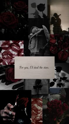 a collage of red roses with the words for you, i'd read the stars