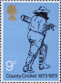 a stamp with a drawing of a man holding a baseball bat