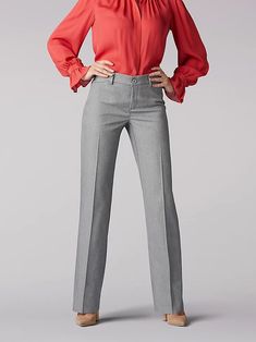 Women’s Flex Motion Regular Fit Trouser Pant in Ash Heather Business Casual Outfits For Women Grey Pants, Light Gray Pants Outfit Work, Charcoal Grey Pants Outfit, Light Grey Pants Outfit Work, Gray Slacks Outfit Women, Grey Pants Outfit For Work Women, Grey Slacks Outfit Women, Outfits For Older Women Over 60, Grey Dress Pants Outfit