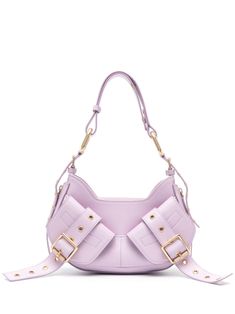 lilac purple leather smooth grain panelled design perforated and eyelet detailing tonal stitching gold-tone hardware branded zip puller top zip fastening adjustable shoulder strap two front flap pockets internal logo patch internal slip pocket contrast lining Rare Gifts, Zip Puller, Iconic Bags, Purple Leather, Purple Bags, Lilac Purple, Boots Fall, Ballet Flat Shoes, Top Shoes