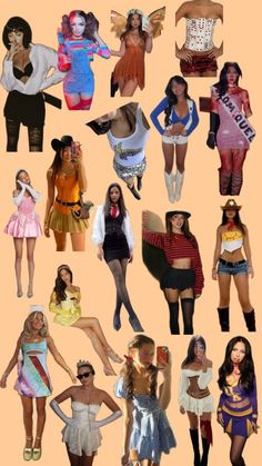 many different pictures of women in costumes