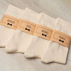 Complete your groomsmen outfits with our super comfortable solid champagne socks! Designed specifically to match with champagne wedding colors or bridesmaid dresses. Add personalized labels to make the perfect day-of groomsmen gift! Product details: - Listing is for (1) pair of socks. You can add more to your order by increasing the quantity. - High Quality Men's Dress Socks made from soft & comfortable combed cotton yarn. - Color: Solid Champagne (or Light Beige) - Size: Men's 7-12 - Material: 75% combed cotton, 23% nylon, and 2% spandex  - Designed by Groomsman Gear in Portland, OR - Imported Mix & match with our champagne polka dot socks here: https://www.etsy.com/listing/1568431834 About our Labels:  - 65lb Kraft Cardstock Paper  - Designed and Printed by Groomsman Gear in Portland, OR Beige Groomsmen, Champagne Wedding Colors, Men's Dress Socks, Groomsmen Socks, Polka Dot Socks, Groomsmen Outfits, Wedding Socks, Mens Dress Socks, Custom Socks