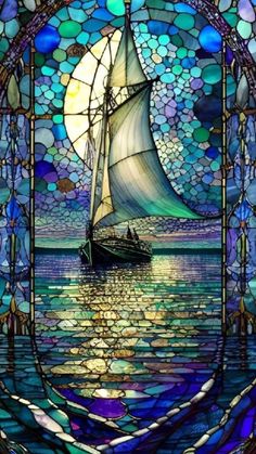 Glass Boat, Art Stained, Window Art, Stained Glass Window, Stained Glass Patterns