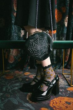 Spiderweb Kisslock Handbag – Witching Hour Baby Aesthetic Haunted House, Spiderweb Embroidery, Spider Web Embroidery, Web Embroidery, Wednesday Addams Outfit, Pumpkin Socks, Elegant Handbag, Goth Subculture, Black Socks