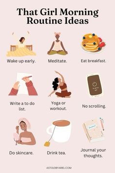 Kickstart your mornings with these fun and productive routine ideas! From skincare tips to energizing workouts, these simple habits will help you feel refreshed and ready to take on the day. Perfect for boosting energy and creating a positive mindset. #MorningRoutine #GirlsMorningRoutine #ProductiveMornings #HealthyHabits #SelfCare #MorningInspo #SkincareRoutine #PositiveVibes #StartYourDayRight Morning Routines List, Girl Morning Routine, Morning Routine Ideas, Daily Routine Planner, Routine Ideas, Productive Morning, Healthy Morning Routine, Clear Skin Tips