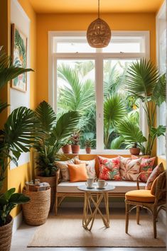 a living room filled with lots of plants