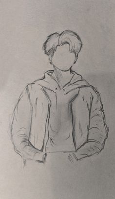 a pencil drawing of a man with his hands in his pockets looking to the side