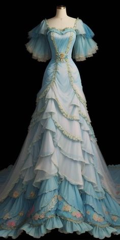 1800s Dresses Princesses, Water Themed Dress, Fairytale Dress Aesthetic, Magical Dress, Gowns Dresses Elegant, 1 September