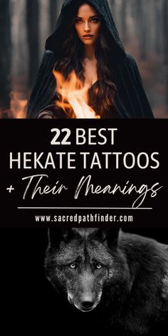 two different images with the words 22 best hekate tattoos and their meaningss