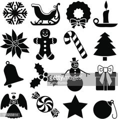 black and white christmas icon set