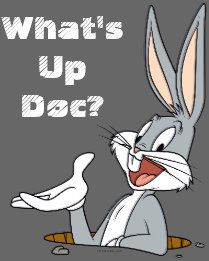 an image of a cartoon rabbit with the words what's up duck?