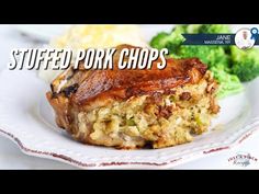 stuffed pork chops on a plate with broccoli