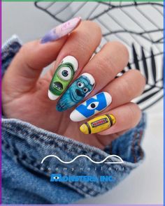 Monsters Inc Nail Art, Monster University Nails, Sullivan Y Boo, Cartoons Nails, Pixar Nails, Silly Nails, Monster Inc Nails, Bee Nail Designs, Printable Nail Art Practice Sheet