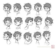 an animation character's head with different facial expressions