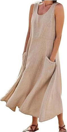 PRICES MAY VARY. Pull On closure Contrast Dress, Dress Bohemian, Dress Simple, Linen Maxi Dress, Long Summer Dresses, Vestido Casual, Color Contrast, Maxi Wrap Dress, Bohemian Dress