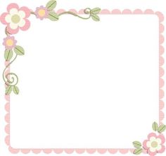 a pink and green frame with flowers on the border, in front of a white background