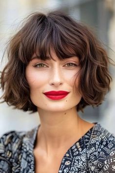 Bobs With Layers And Bangs, Short Wavy Bob Hairstyles With Bangs, Modern French Bob With Bangs, French Bob For Curly Hair, Short Bangs Layered Hair, Wavy Bob Haircuts With Bangs, Wavy Hair Bangs Hairstyles, French Bob With Bangs Over 50, French Bobs With Bangs