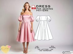 Off Shoulder Midi Dress Sewing Pattern, Prom Dress PDF Sewing Pattern Eu Xs-4XL, Bridesmaid Dress, US Size 2-30 Plus Size, Party Dress Midi Dress Sewing Pattern, Pattern Prom Dress, Plus Size Party Dress, Prom Dress Pattern, Off Shoulder Midi Dress, Plus Size Party, Plus Size Patterns, Plus Size Sewing, Dress Sewing Pattern