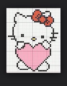 a cross stitch pattern with a hello kitty holding a pink heart in it's mouth