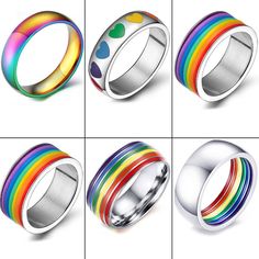 Origin: CN(Origin)Metals Type: Zinc AlloyGender: UnisexMaterial: MetalStyle: TRENDYRings Type: Wedding BandsShape\pattern: HeartSetting Type: NoneOccasion: partytype3: rings for womentype2: ringstype1: ring Gay Rings, Pride Jewelry, Colorful Ring, Stainless Steel Wedding Bands, Pride Jewellery, Instruções Origami, Rainbow Rings, Rainbow Color, Rings Cool