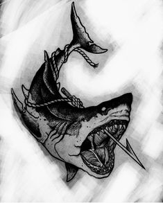 a drawing of a shark with its mouth open