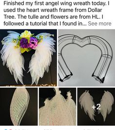 the instructions for how to make an angel wings wreath are shown in this postcard