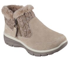 Stay comfy all season long with Skechers Relaxed Fit Easy Going - Cozy Inn. This zip bootie features a treated 3M Scotchgard suede upper with a sweater-knit trim, faux-fur lining, and a cushioned Skechers Air-Cooled Memory Foam insole. | Skechers Women's Relaxed Fit: Easy Going - Cozy Inn Boots | Medium Width | Skechers Air-Cooled Memory Foam cushioned comfort insole | Relaxed Fit for a roomy comfort fit at toe and forefoot | Treated with 3M Scotchgard to resist water and stains | Suede upper wi Sketchers Boots, Cozy Inn, Skechers Boots, Summer Clearance Sale, Skechers Relaxed Fit, Cold Weather Boots, Skechers Women, Winter Boots Women, Winter Coats