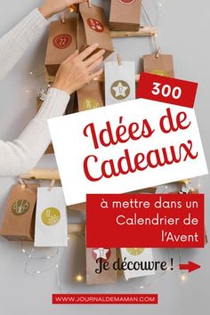 a woman holding up a sign that says idees de cadeaux