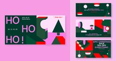 three different business cards with the words ho ho on them and an image of a christmas tree