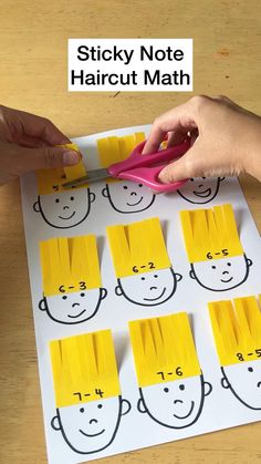 sticky note haircut math activity for kids to practice number identification and addition skills with