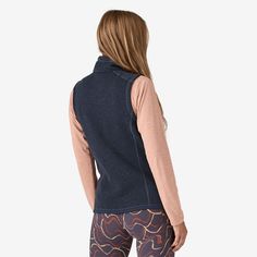 This warm, 100% recycled polyester full-zip vest combines a sweater-knit aesthetic with the easy care of Better Sweater fleece. It’s dyed with a low-impact process that reduces the use of dyestuffs, energy and water compared to conventional heather dyeing methods. Made in a Fair Trade Certified™ factory. Slim fit What customers are saying: True To Size 100% Recycled Polyester Fleece Made from warm, soft, long-lasting 100% recycled polyester fleece with a sweater-knit face, a fleece interior and heathered yarns; dyed with a low-impact process that reduces the use of dyestuffs, energy and water compared to conventional heather dyeing methods Full-Zip Vest with Stand-Up Collar Full-length zipper with a zip-through stand-up collar and a kissing-welt zipper garage Comfortable Trim Soft brushed- Knit Aesthetic, Fleece Vest Women, Patagonia Sweater, Tricot Fabric, Better Sweater, Fleece Vest, Womens Fleece, How To Dye Fabric, Cool Sweaters