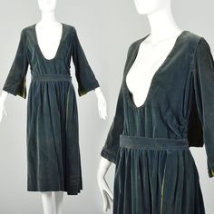 Medium 1910s Dress Edwardian Silk Velvet Beaded VTG | eBay 1910s Dress, Smoky Blue, Yellow Silk, Casual Day Dresses, Sailor Collar, 50s Dresses, 1950s Dress, Sleeve Midi Dress, Midi Dress With Sleeves