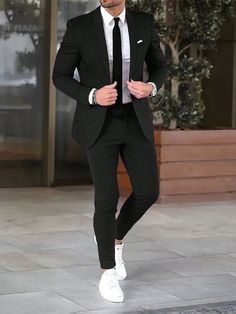 "Black Suit with Vest | Modern Formal Outfit" Description 14: "Stand out with a black suit and vest, a modern take on a formal classic. Perfect for business and formal events." Tags 14: Suit with Vest, Men's Formal Style, Black Suit, Modern Men's Fashion, Formal Outfit Elegant Black Suit Men, All Black Suit Men Wedding, Sweet 16 Boy, Black Blazer Outfit Men, Outfit Cena, Masculine Contemporary, Coat Pant For Men, Black Blazer Men