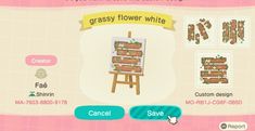 an animal crossing game with the words grassy flower white