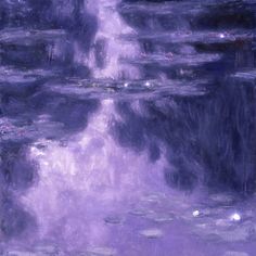 a painting of water lilies in purple and blue