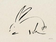 a black and white drawing of a rabbit