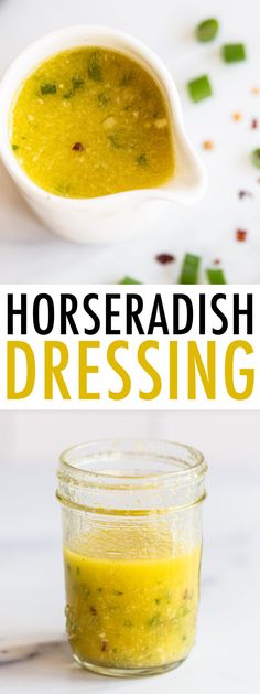 horseradish dressing in a small glass jar next to a spoon